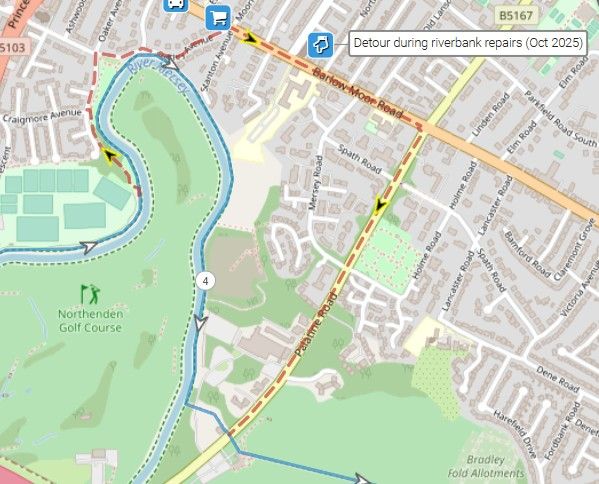 Map of the diversion route near West Didsbury, October 2025
