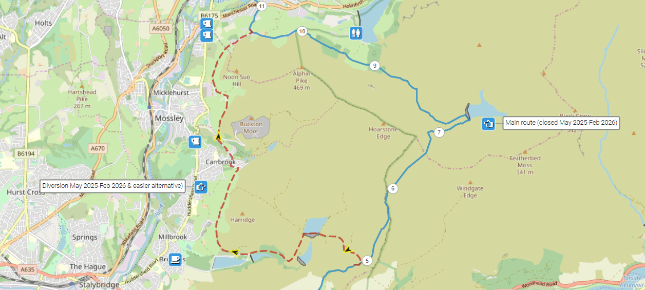 Map showing alternative route for Stage 8 from May 2025 onwards